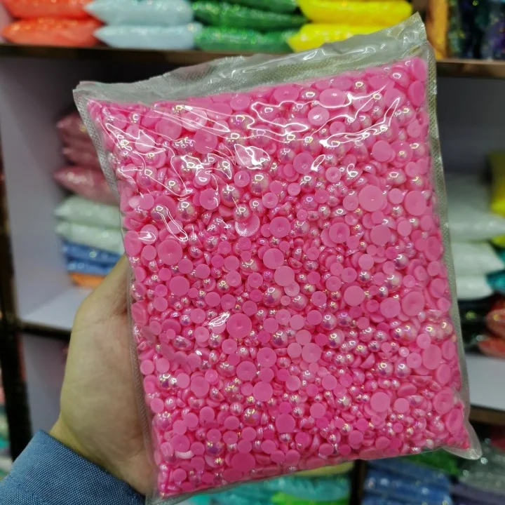 Hot Selling 14400 PCS Loose Flatback Pearls Half Round Mixed Sizes ABS Pearl Beads for Shoes Decorations