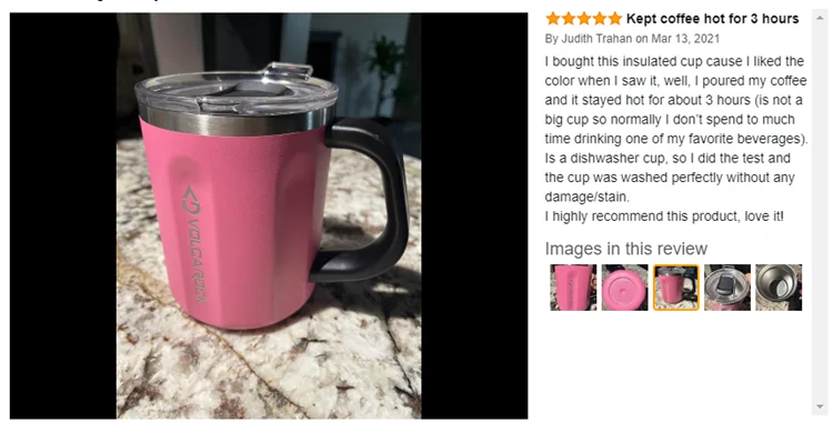 PURPLESEVEN Double Wall Vacuum Insulated 304 Stainless Steel 16oz Thermos Beer Mugs Travel Coffee Mug with Handle and Slider Lid