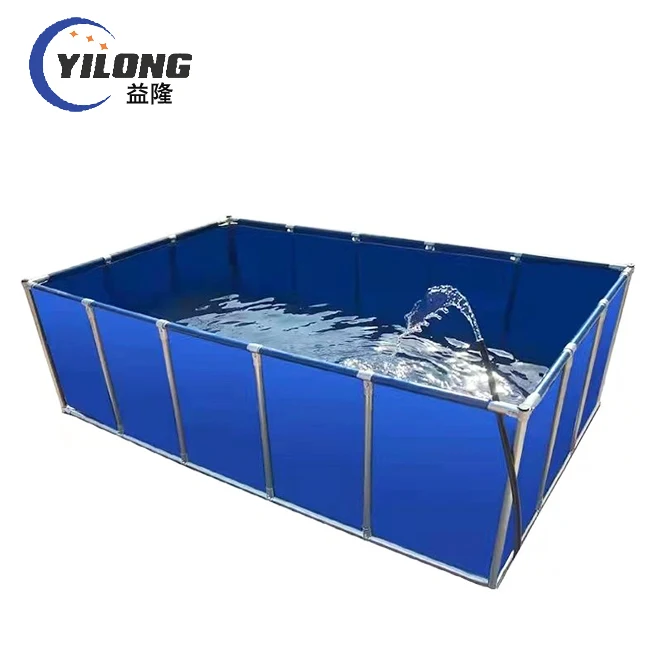Outdoor steel frame reinforced tarpaulin collapsible rectangular water tanks foldable fish farm tanks