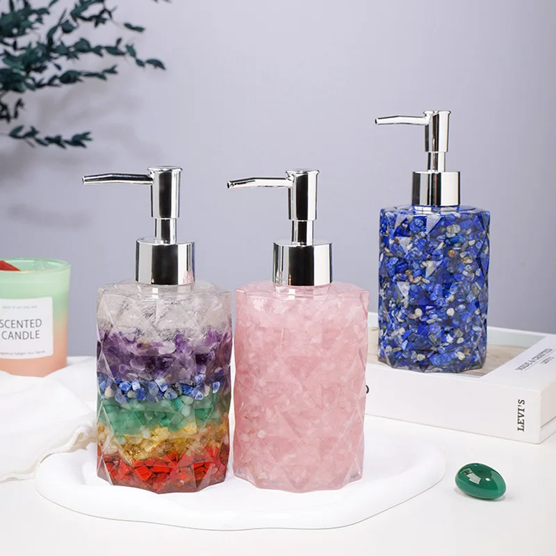 Natural Crystal Chips Hand Washing Liquid Dispenser Bottle Healing Crystal Body Wash Dispenser Bottle for Home Decoration