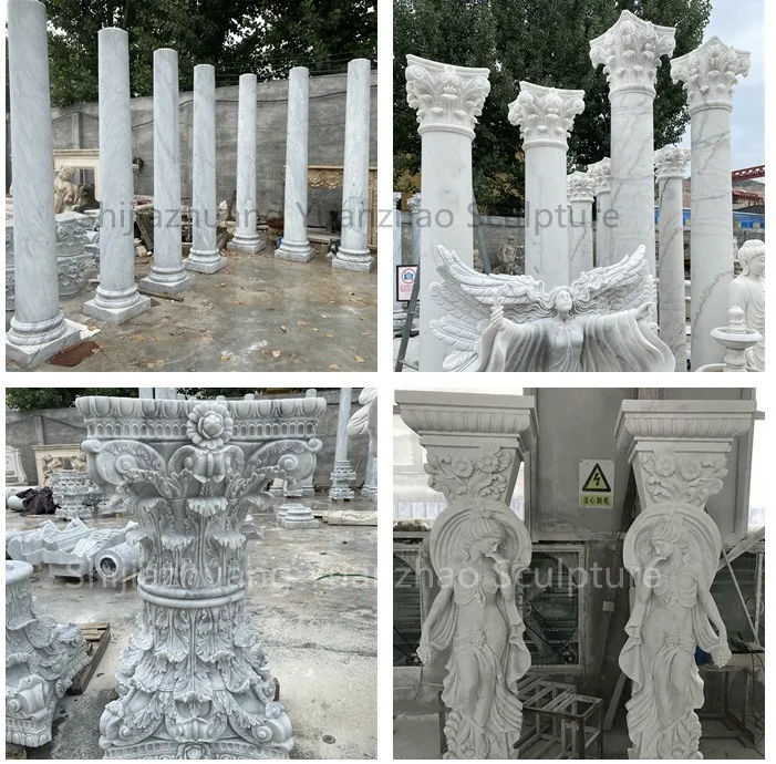 Modern Interior Design Solid Beige Marble Column Antique Natural Marble Stone Corinthian Capital Column Decorative Marble Column