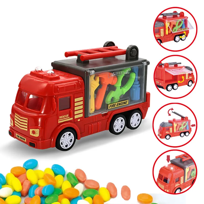 New Confectionery Toys Light Up Musical Vehicle Juguetes con Caramelo Fire Truck Candy Toys