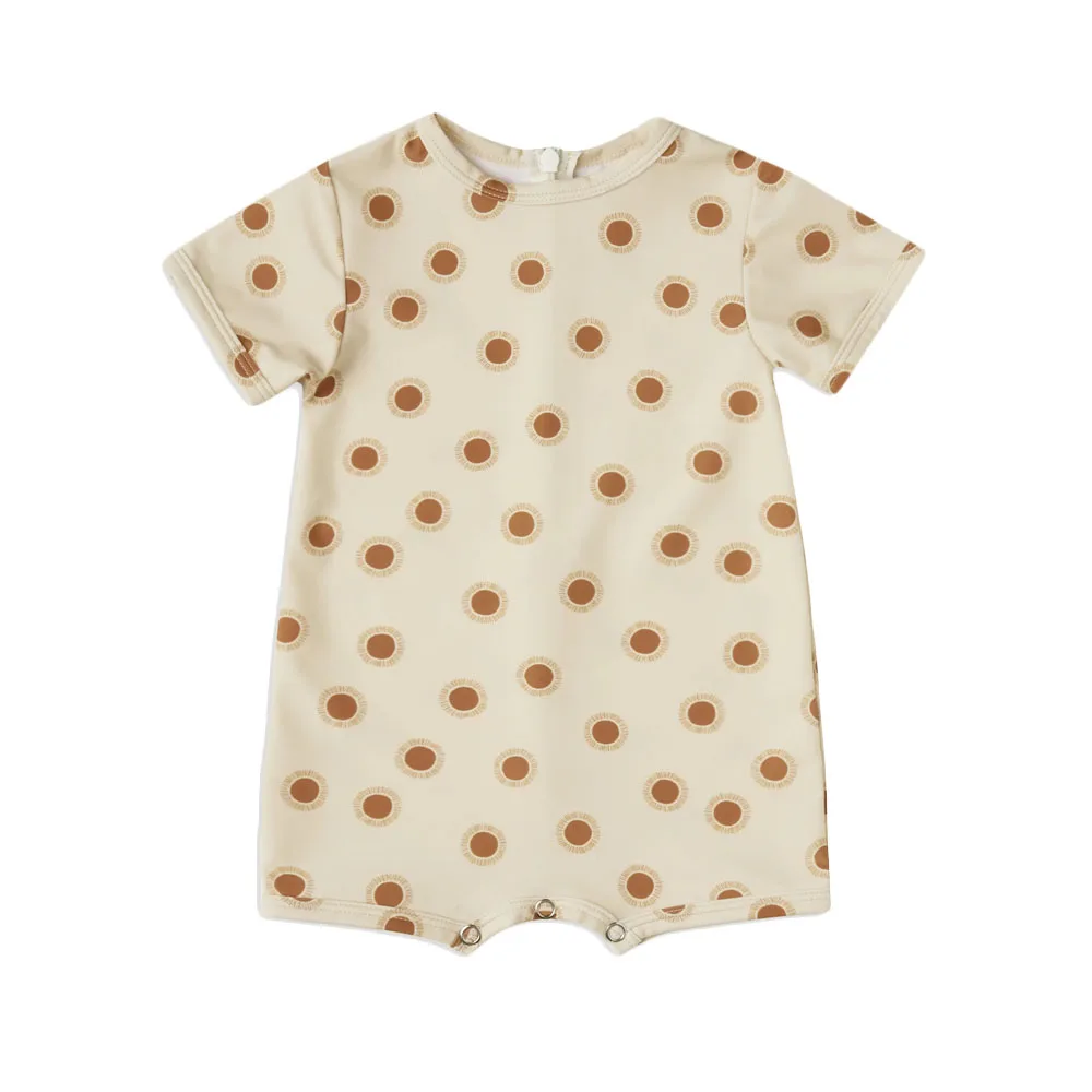 Children Boys Shorty One Piece Custom Sun Patterns Short Sleeve Back Zip Swimsuits