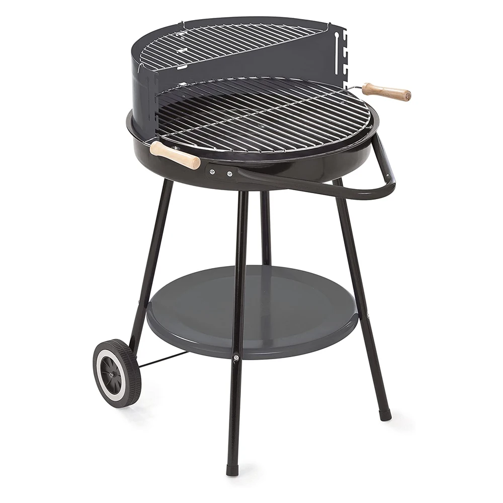 Grill Chef Charcoal Barbecue Trolley with Storage Table and Castors Height Adjustable Grill
