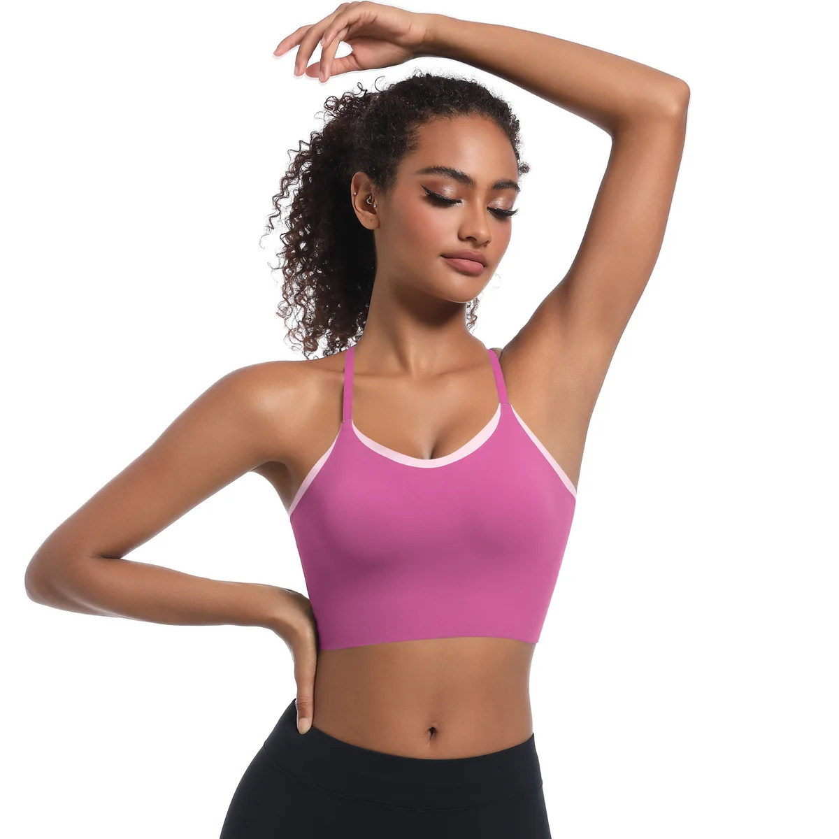 JY Open Back Sport Bra High Impact Women Nude Feeling Nude Thin Strip Contrasting Color Shock-Absorbing High-Strength Bra