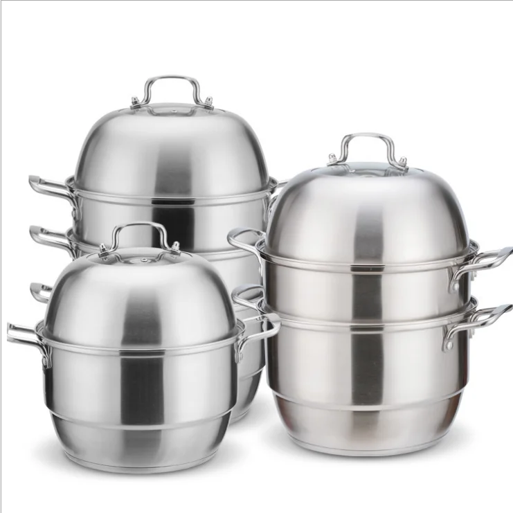 
European style double handle thick and deepen double bottom stainless steel food steamer cookware set 