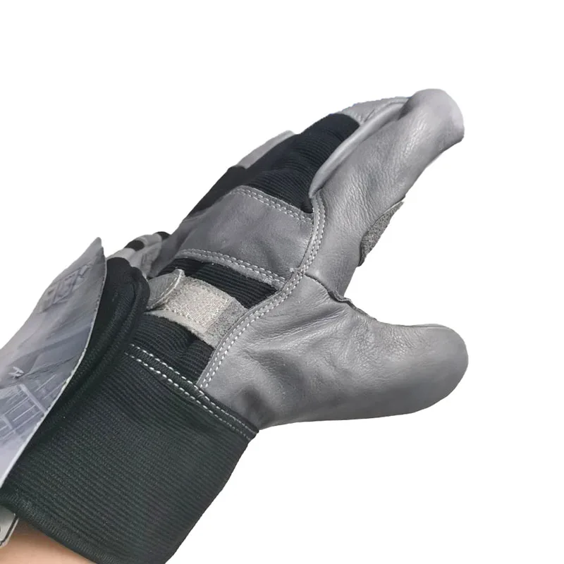 Custom logo design cowhide leather mesh fabric anti-vibration mechanical work Welding safety gloves