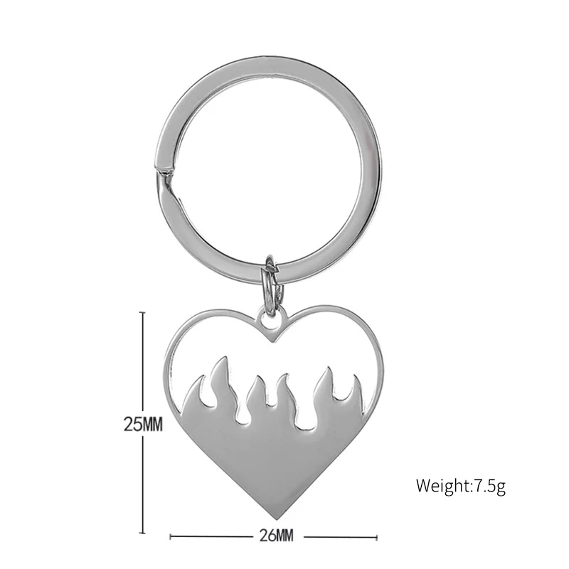 Punk Hip Hop Party Sister Best Friend Minimalist Stainless Steel Flame Heart Pendant Keychain For Men Women