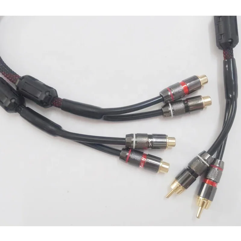 Car Audio HIFI Cable Dual RCA 2 Male To 4 Female/Male Splitter For Two Sets Speakers Independent Shielded Gold Plated Connector