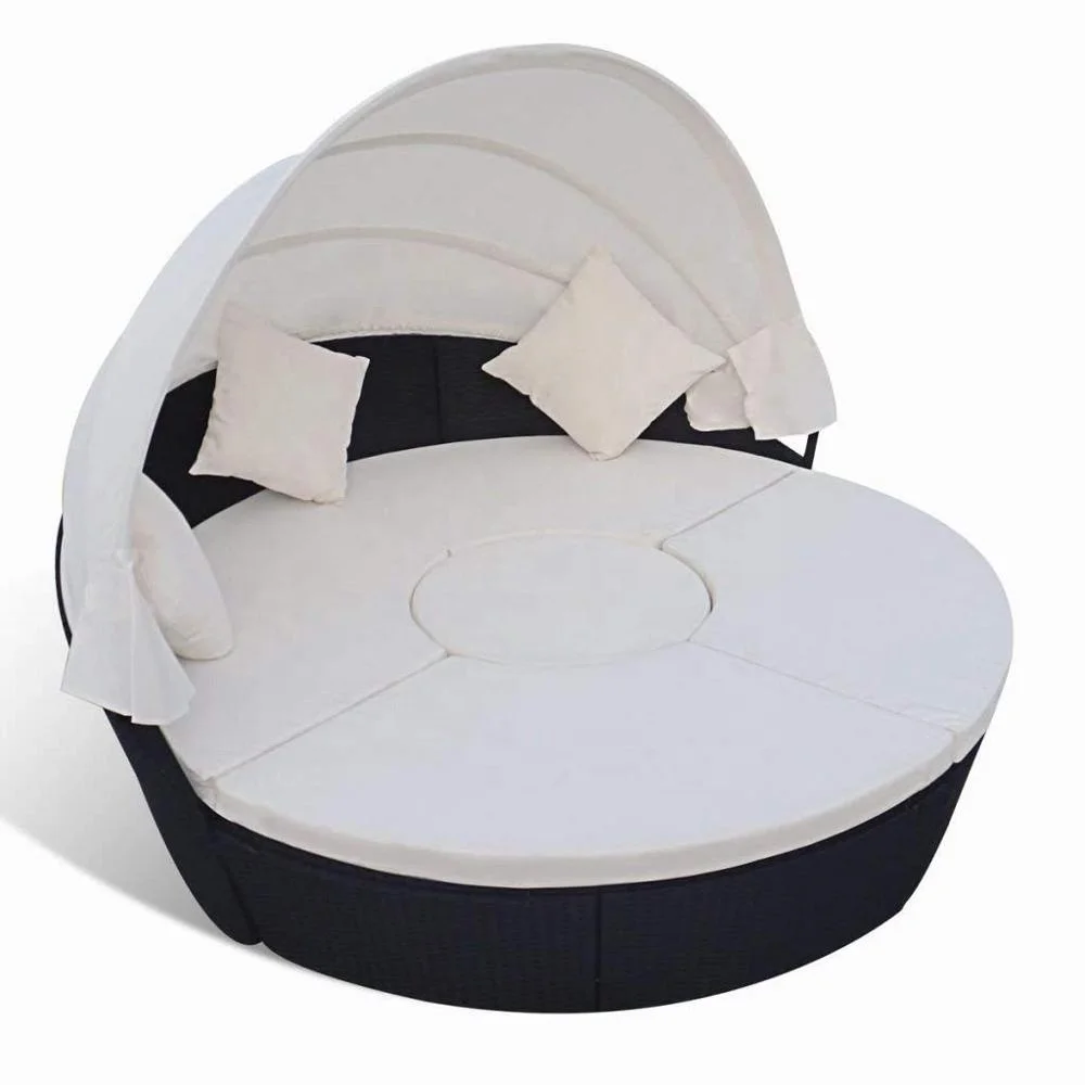 2-in-1 Rattan Sofa Sunbed Round Outdoor Daybed Sofa Set with Retractable Canopy 73' x 57'