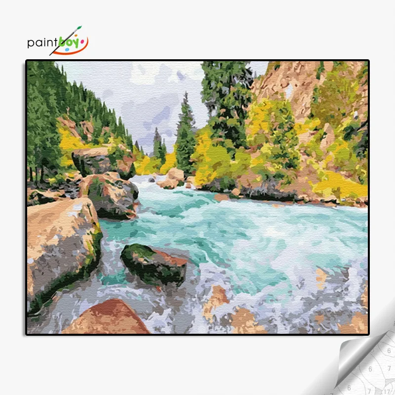 GX36546-40*50  oil painting by numberThe water, the waterfall  Mountain scenery customizable wholesale
