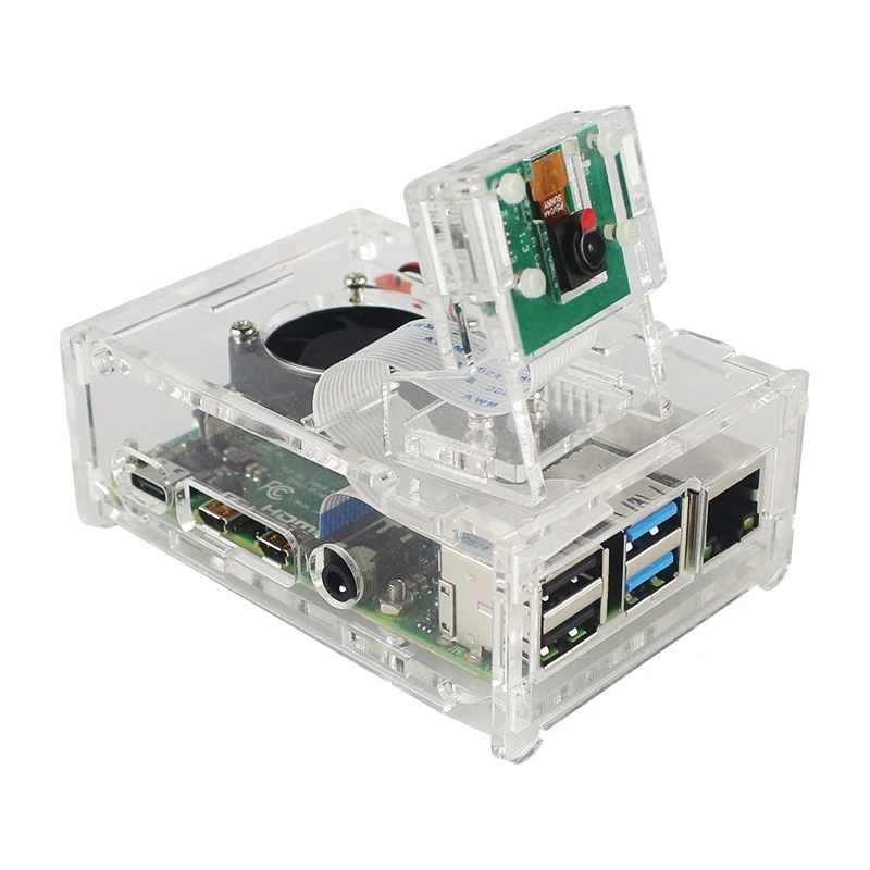 Raspberry Pi 4B Acrylic Case Raspberry pi with fixed camera bracket compatible with fan case