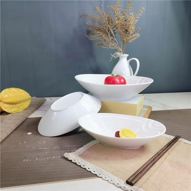 Chinese Factory Ceramic Oval Plate Salad Soup Ceramic Plate Food Curry Bowl