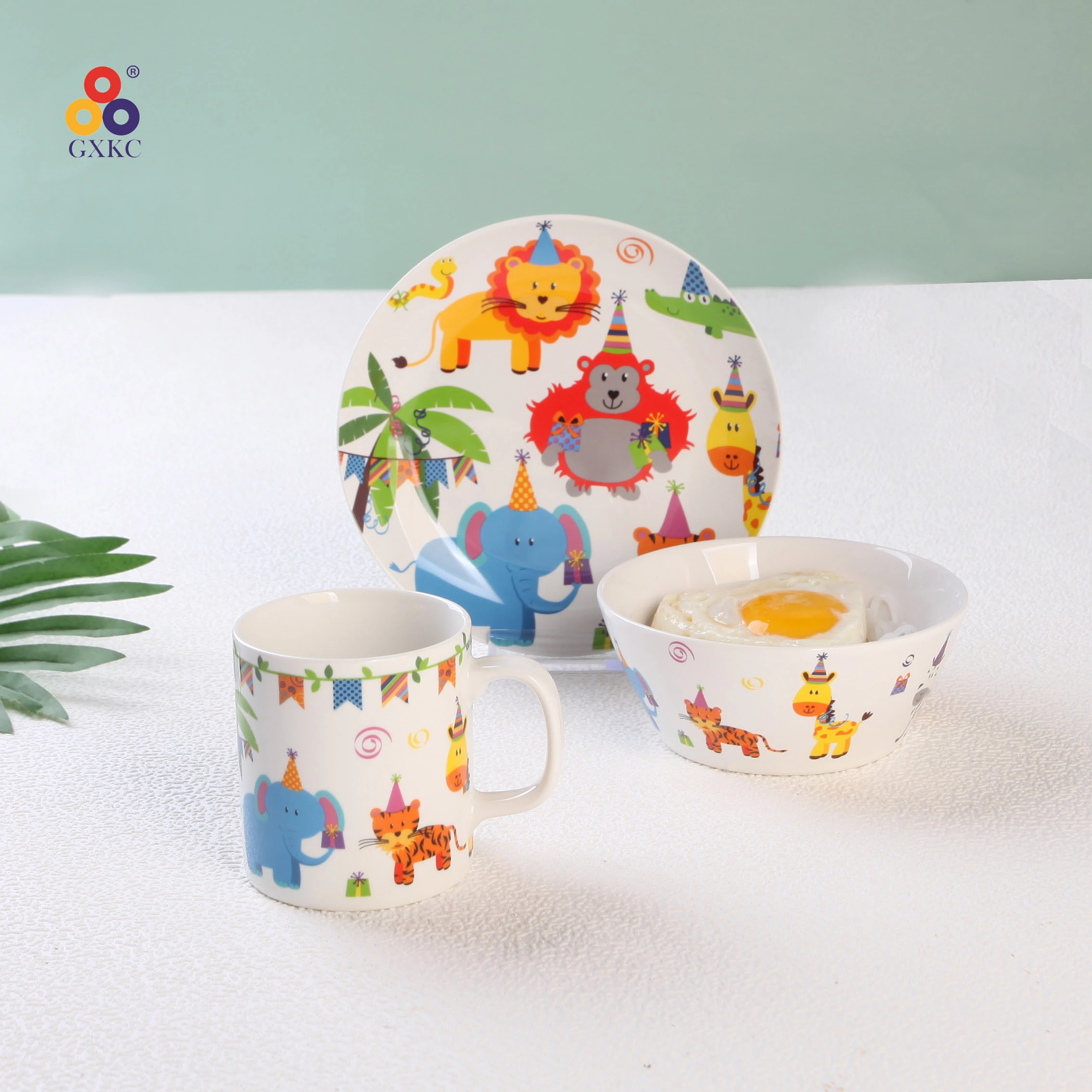 Best Selling 3pcs  Animal Dinnerware Children Tableware Sets Plate Bowl Cup For Baby