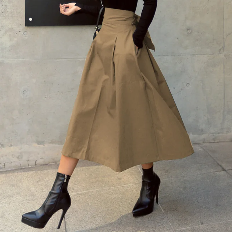 Wholesale 2021 Summer Army Green Skirt Fashion Bow Knot Big Swing Skirt Slim Fit Tunic Skirt