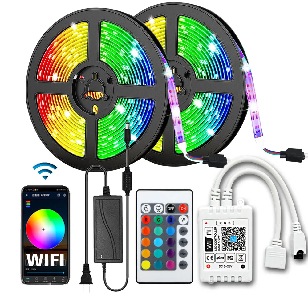  Светодиодный смарт-контроллер голоса SMD5050 RGB музыкальная полоса с контроллером и адаптером на 24 кнопки 12 В постоянного тока Wi-Fi белый