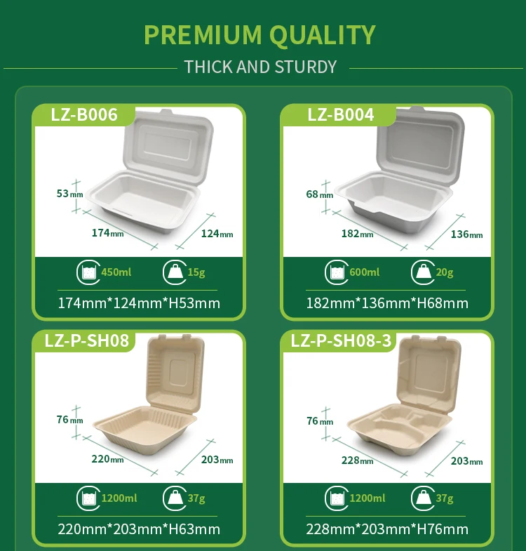 LuzhouPack 700ml Biodegradable & Compostable Sugarcane Bagasse microwave safe to go disposable food containers wholesale