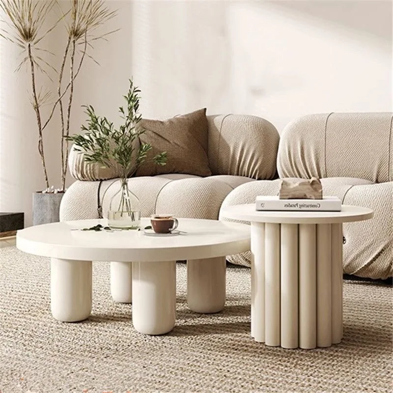 Round Tea Table Modern Luxury Coffee Table Living Room Wood White Small Side Coffee Table