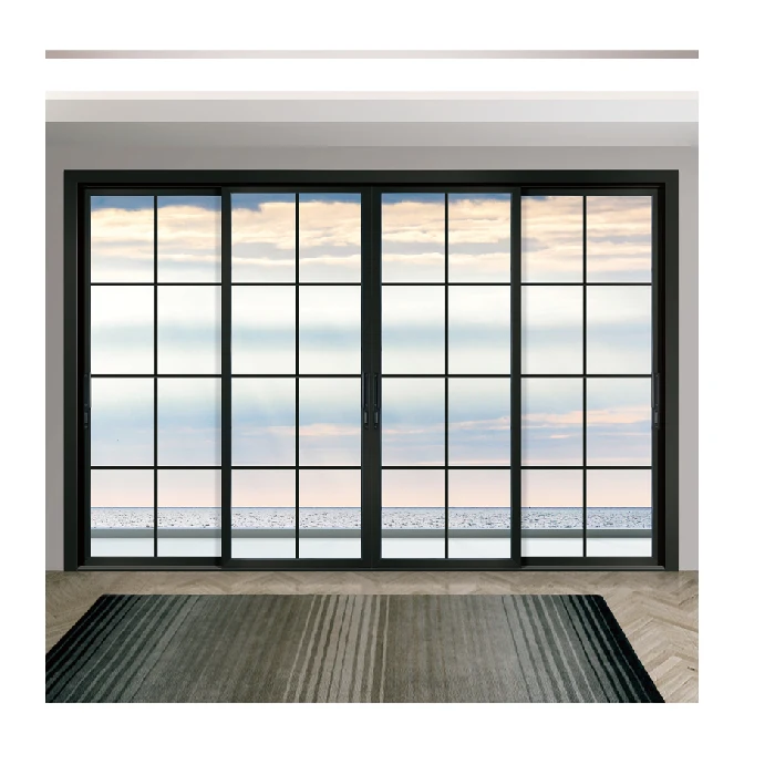 Topwindow Customized Tempered Glass Soft Closing Black Metal Narrow Frame Sliding Door Interior Glass Door For Bedroom