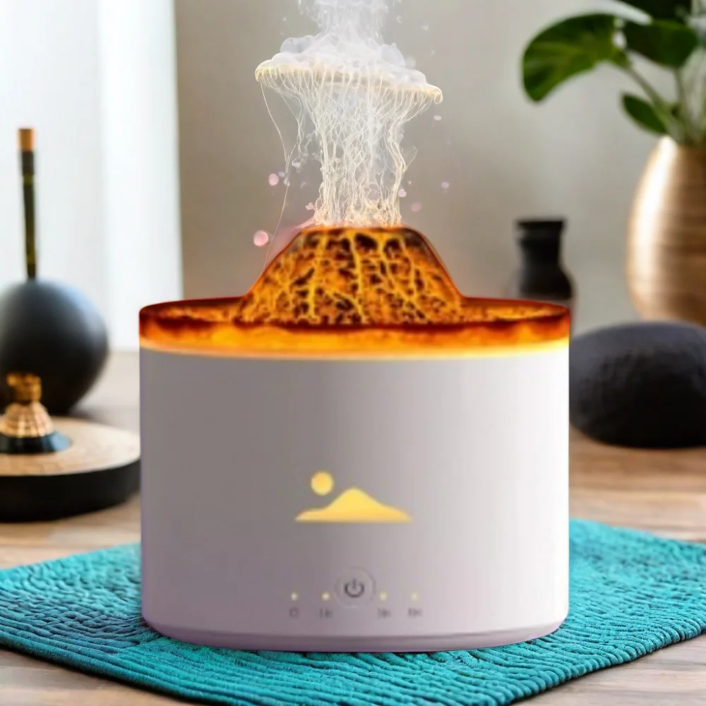 Electric Ultrasonic 3D Flame Air Humidifier Essential Oil Diffuser Jellyfish Volcanic Aroma Diffuser for Aromatherapy Car Hotel