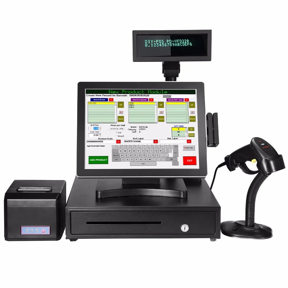 New Trending 15/15.6 VFD Dual Screen POS System All-in-1 Windows/Android POS Machine Touch Screen Windows Pos Ordering Machine