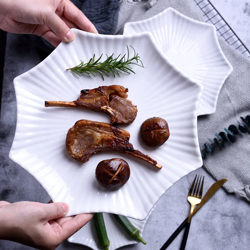 Savall HoReCa White ceramic tableware hot dishes Octagonal lotus leaf shape plate dishes  hotel restaurant creative