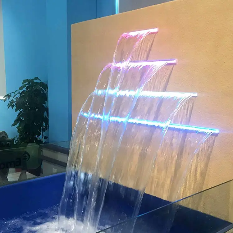 Free Samples Acrylic Led Colorful Pool Cascade Waterfall Blade Spillway Wall Water Descent With Remote Control