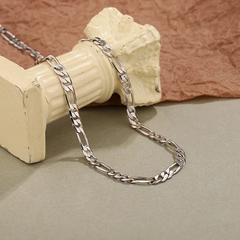 Hot Selling Women Men Chunky Jewelry Hip Hop Figaro Chain 925 Sterling Silver