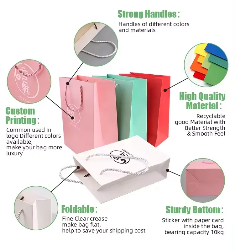 handles low price business supplier wedding with handle Colorful clothing bag with handle nature kraft paper shopping bag