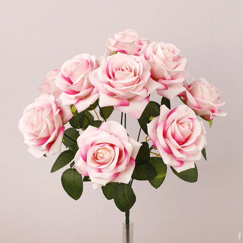 High Quality Artificial Rose Bouquet 9 heads Real Touch Rose Wedding Artificial Flower Bouquet Velvet Flower Rose