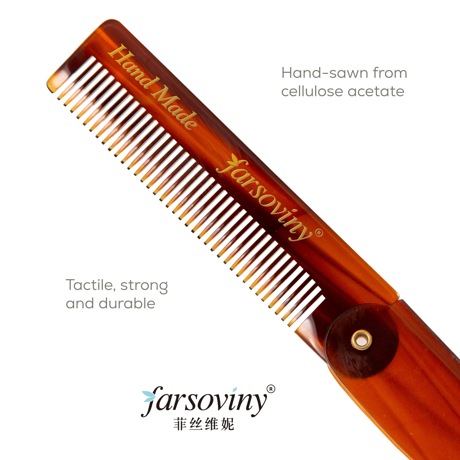 Handmade Folding Pocket Comb Fine Tooth Hair Comb Straightener for Everyday Grooming Styling Hair, Beard or Mustache
