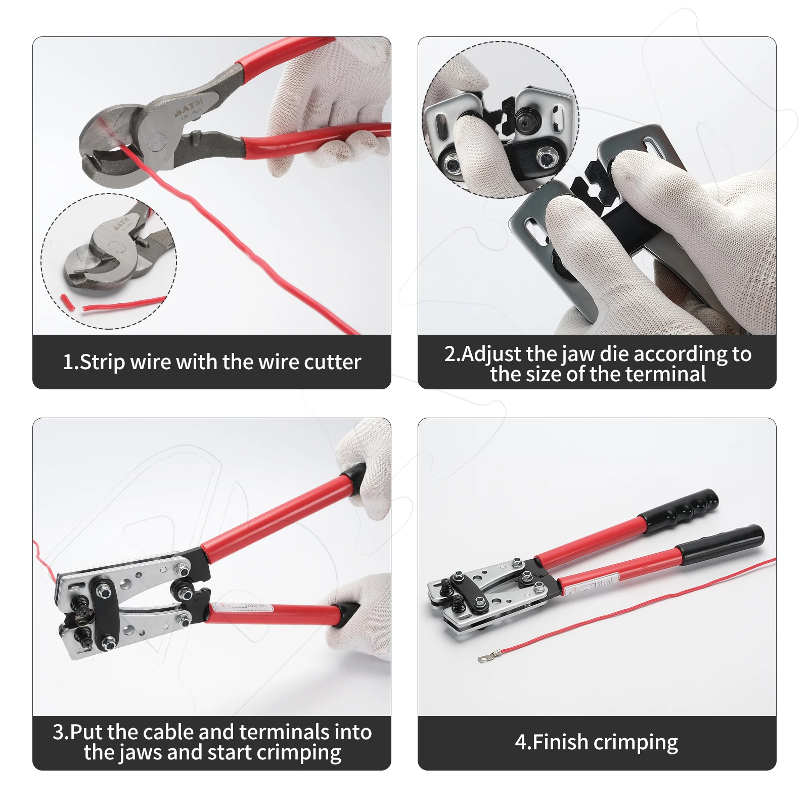 Battery Cable Lug Crimping Tool Kit For Copper Battery Cable Crimper with Stripper 60pcs Copper Battery Lugs/Heat Shrink Tubes