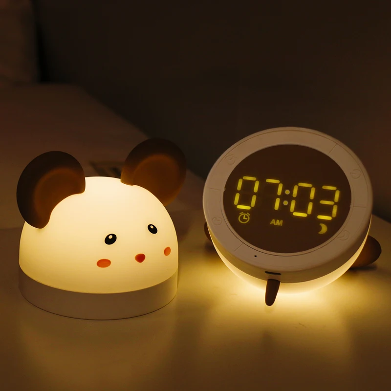  Ночной светильник Gulu mouse с мультяшным рисунком для детской комнаты прикроватный детский цифровой будильник USB-зарядкой подарка на день