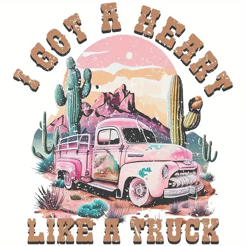 1pc Western Cactus Car Heat Transfer Sticker Hot Print DIY Iron-on Patch Sublimation Decal For T-Shirts Masks Jeans Backpacks
