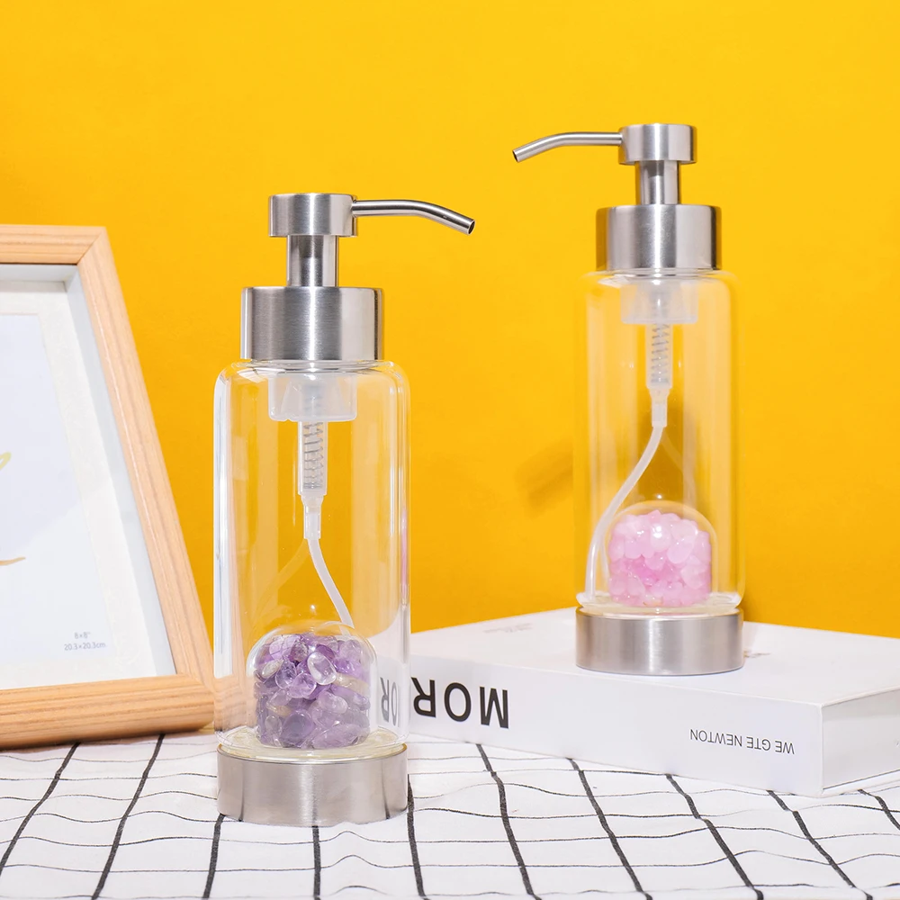 Wholesale Natural Soap Dispenser Bottle Citrine Glass Bottle Crystal Separate Bottle Energy Bathroom Decoration