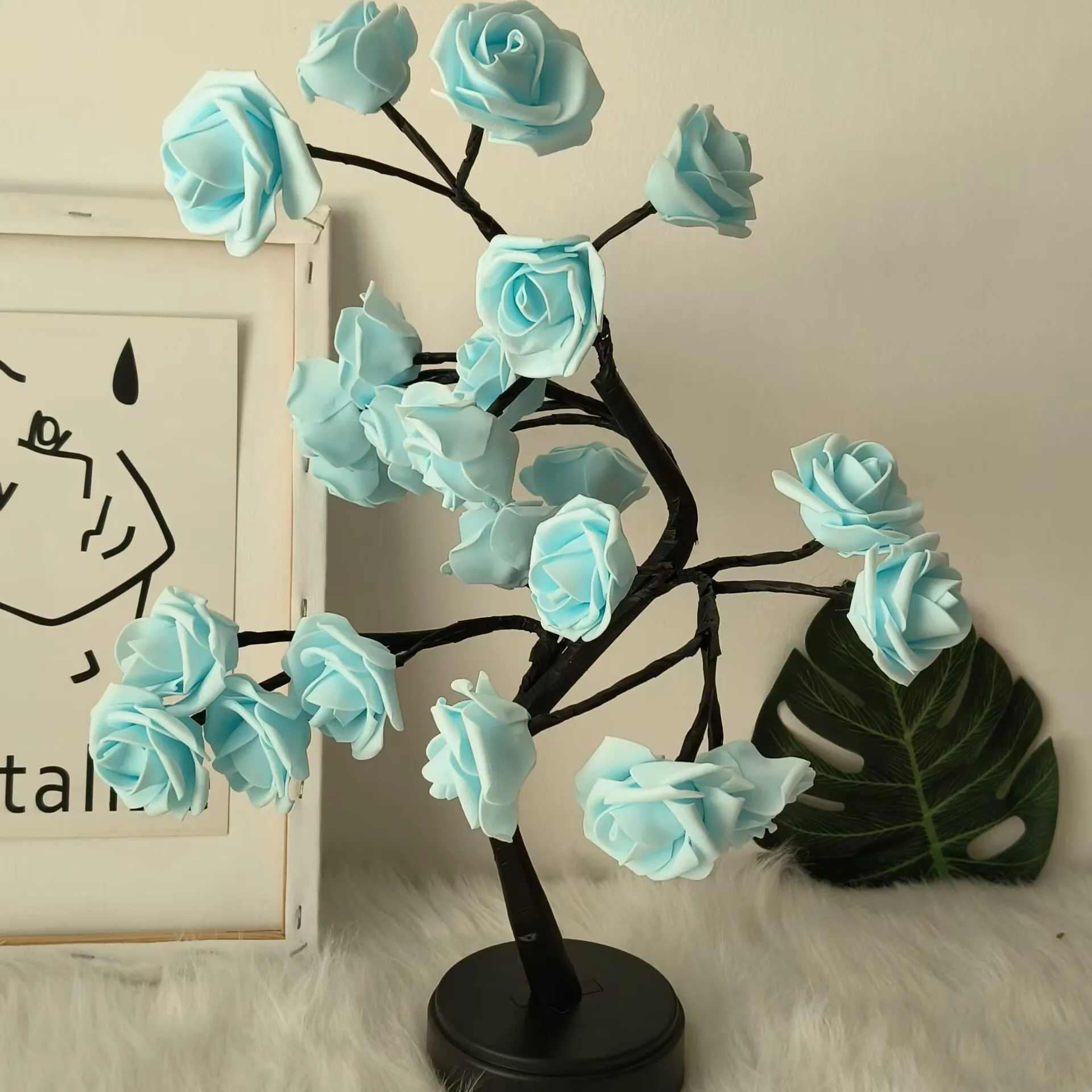 Factory  Fairy Tree lamp  Blue Rose Flower  Desk Lamp Battery Operated   for  Christmas Party  Wedding Festival Gifts