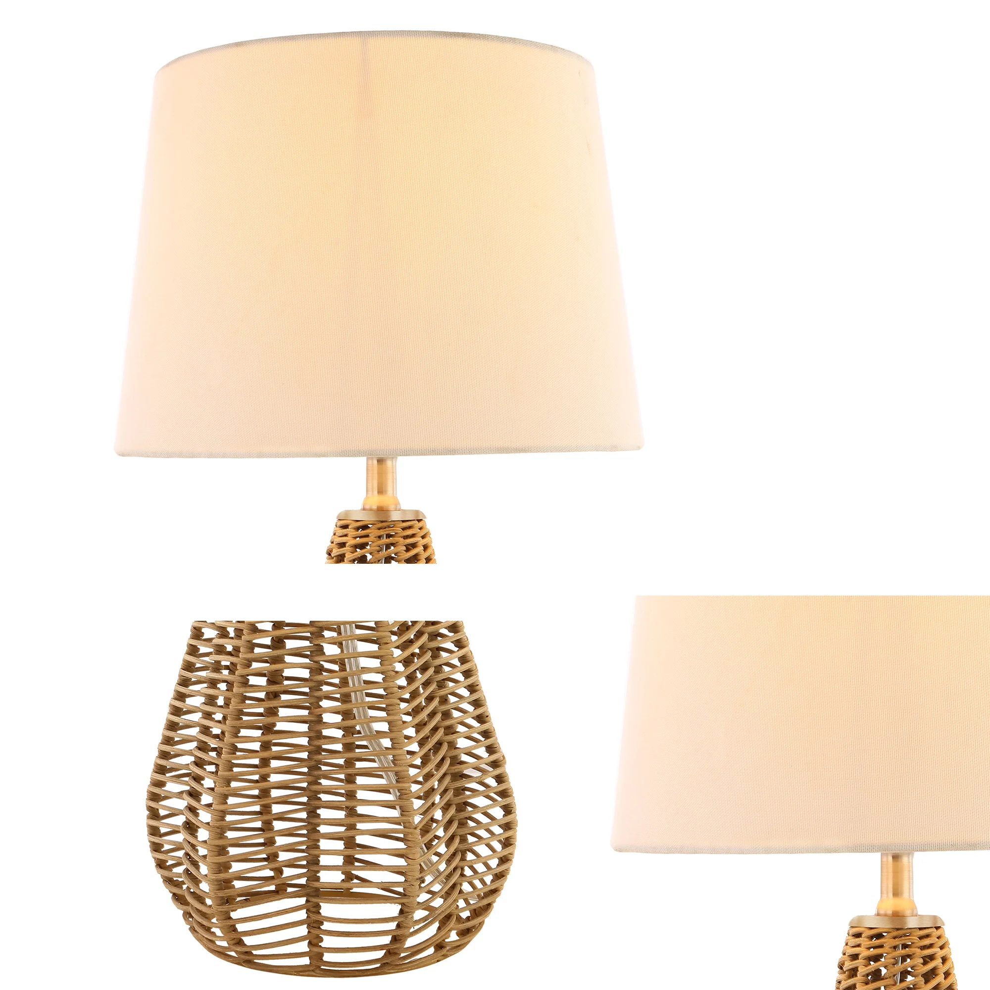 Simple rustic decoration table lamp with rattan lamp base and white drum lamp shade for living room and bedroom
