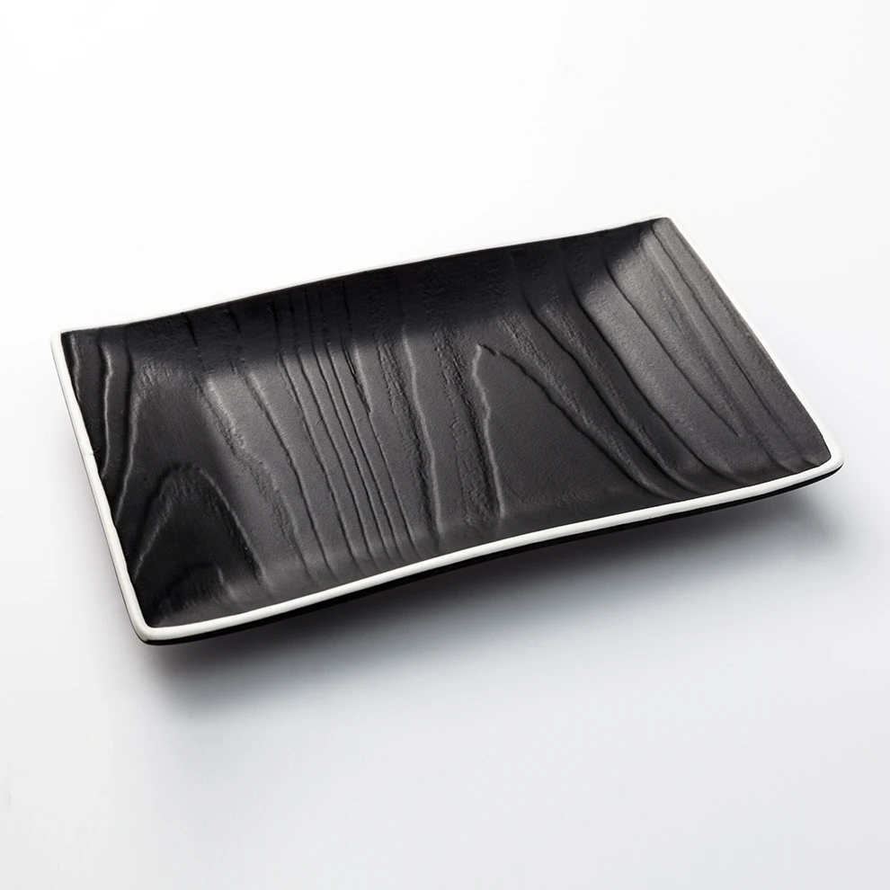 Restaurant Plates 9 10 13 Inch Black White Rim Rectangular Deep Ceramic Dishes