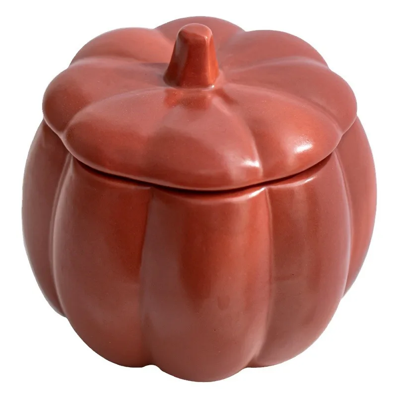 Scented Colorful White Pumpkin Shaped Container Matte Frosted Ceramic Candle Jar Candle Jars With Lids Halloween Home Decoration