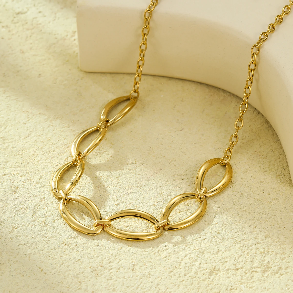 NIMAI Light Luxury Jewelry set Stainless Steel Geometric Oval Circle Necklace and Bracelet Kit Women Fashion Accessory Wholesale