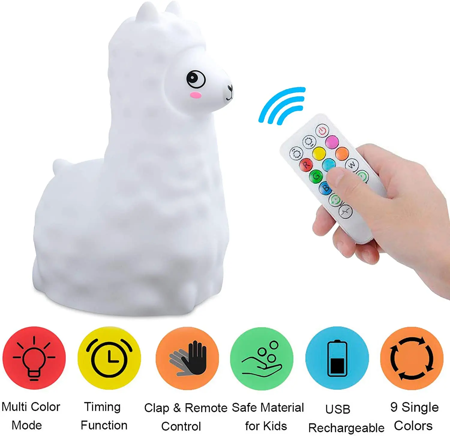 Colorful LED Silicone Animals Light Up Alpaca Soft Plush Llama Toys Night Lamp for kids