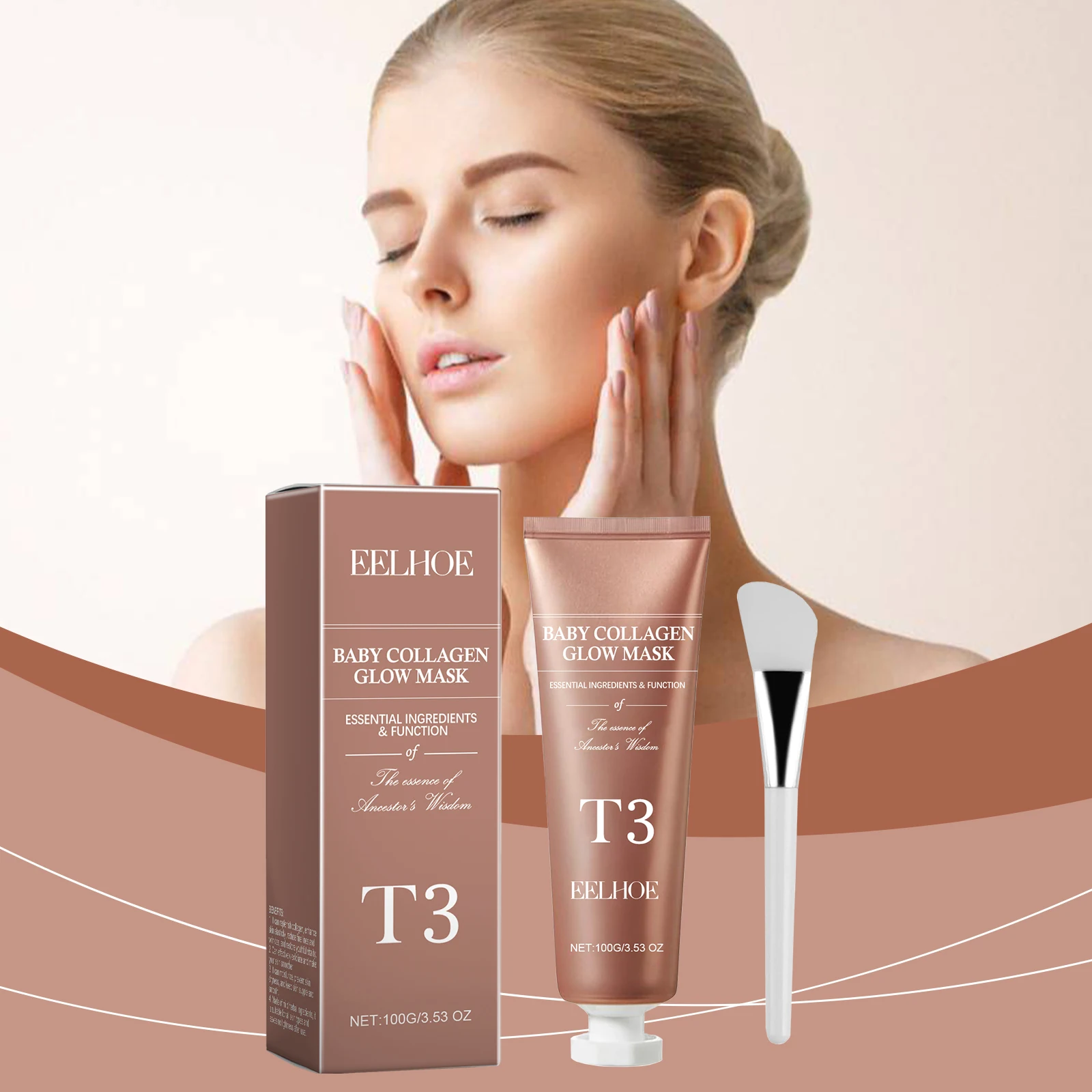 Wholesale Facial Care Mask With Brush Moisturizing Anti Wrinkle Remove Freckle Overnight T3 Baby Collagen Glow Peel Off Mask