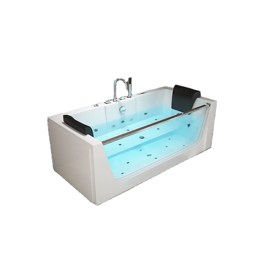 2024 Modern Style Rectangle Freestanding Massage Bathtub with Glass Window 1 Person Acrylic Whirlpool Jetted Bath tab