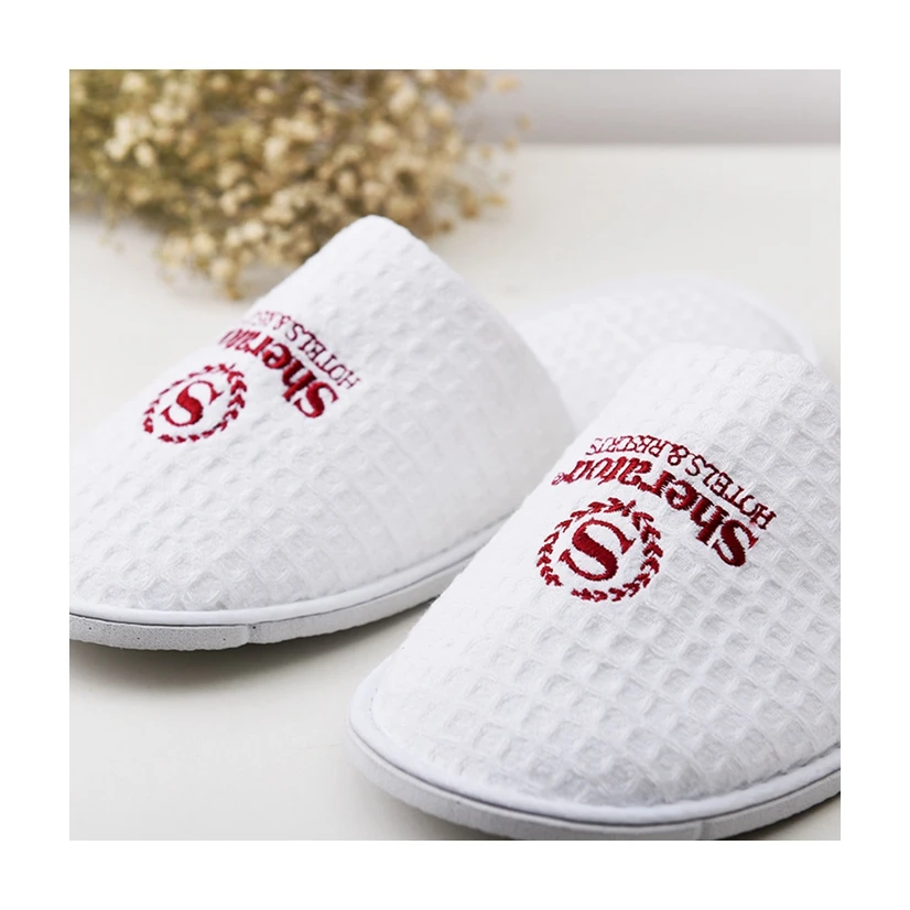Cloth Closed Toe slippers hotel personalized waffle slipper pantuflas de hotel por mayor woman slipper for hotel