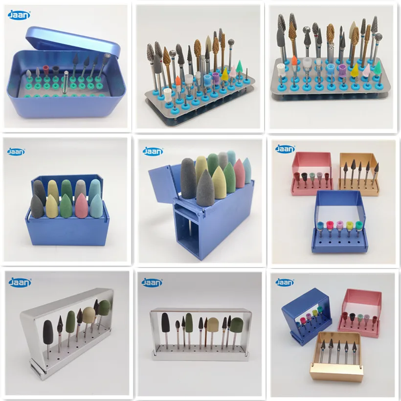 Dental Burs Holder Block Metal Autoclavable Box Dental Burs Storage Case 24 Holes Burs Holder with Sillicon Cover