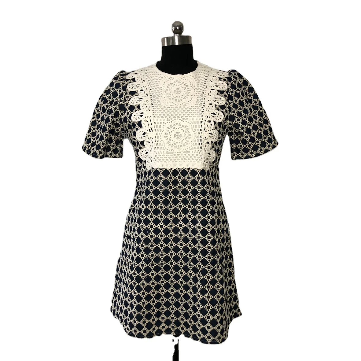 Dresses Women Summer Dress Stitching round  neck sweet Gothic Lace Black Vintage Fashion Plain dress