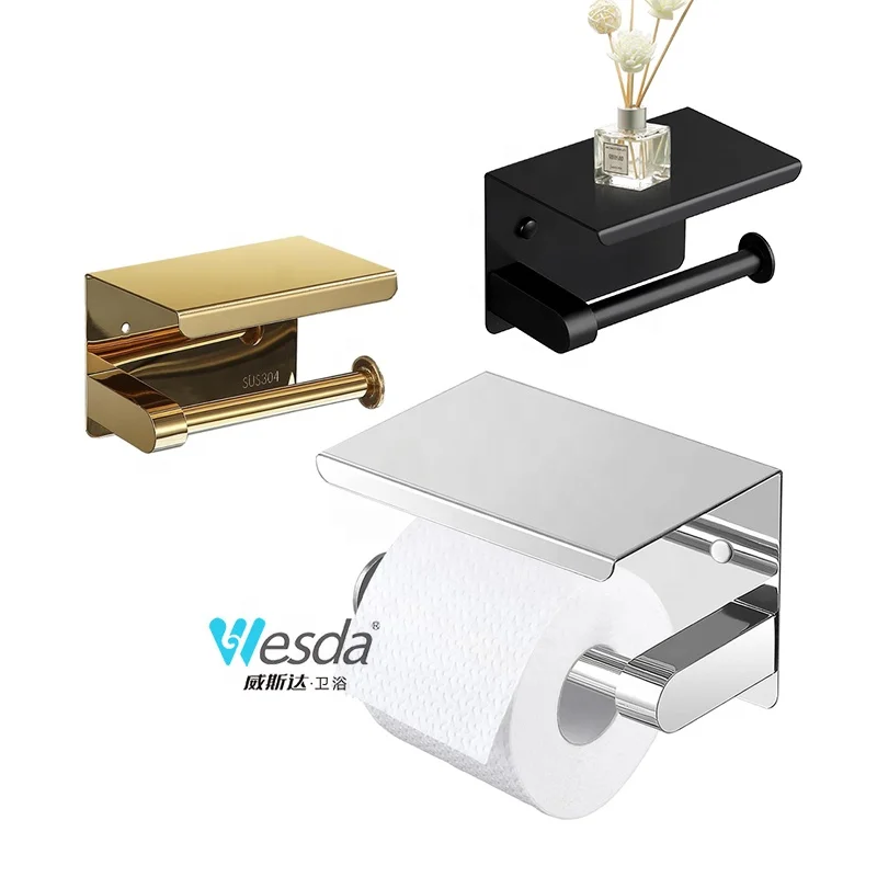 WESDA Hotel Wall Mounted Matte Black Paper Roll Holder SUS304 Metal Heavy Duty Toilet Tissue Holder for Sale