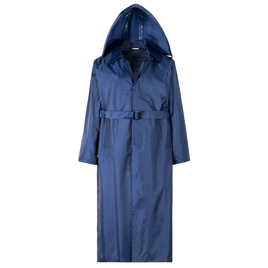 All-Season Navy Blue Raincoat Trench Design with PU or PVC Coating Options Durable Polyester Fabric and Lined for Comfort