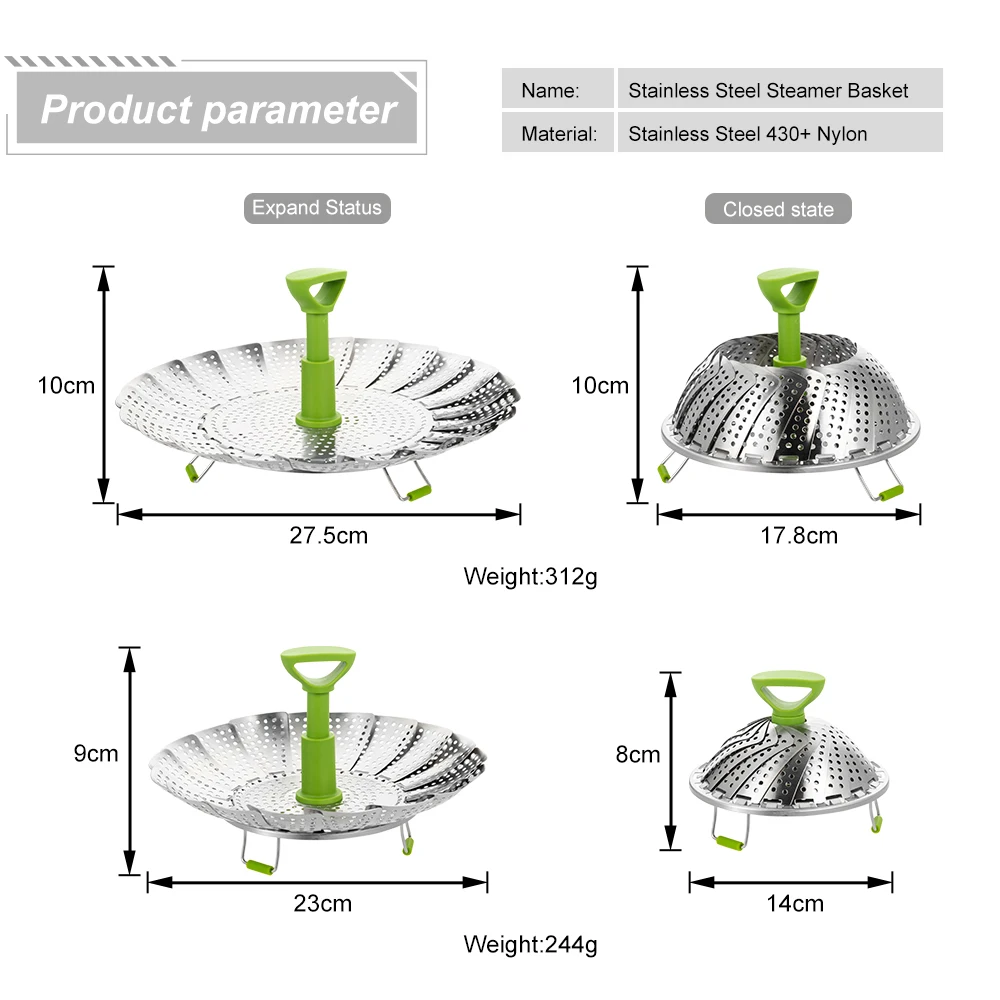 Kitchen Gadget Stainless Steel Steamer Basket Folding Vegetable Steamer Basket For Cooking