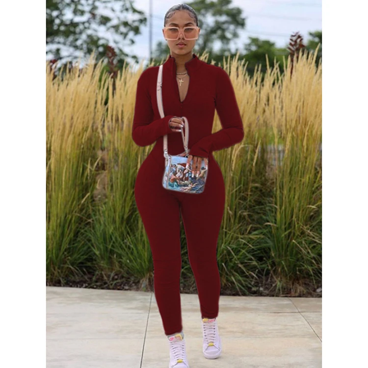 
Fall fashion newest zipper sexy bodycon Long Sleeve Jumpsuit Women One Piece Jumpsuit for women rompers 